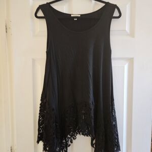 Umgee Black Tank Top with Lace Detail